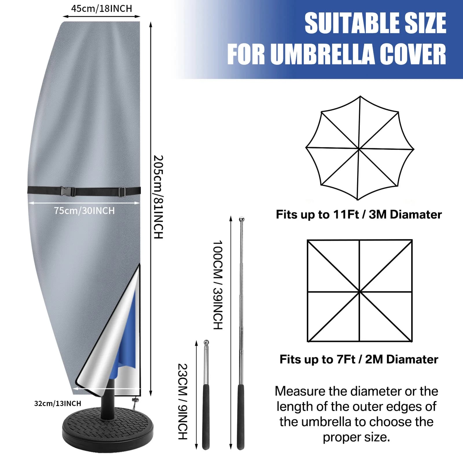 Patio Umbrella Parasol Cover Waterproof Outdoor Banana Straight Style Fits Cantilever Umbrella Up to 12-14 Feet
