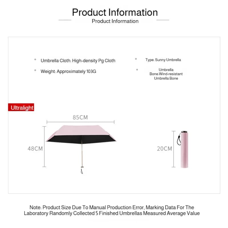 2 in 1 Sun Protection Ultra Light Pencil Umbrella Portable Folding UV Block Travel Umbrella Mini Pocket Rain Umbrella for Women