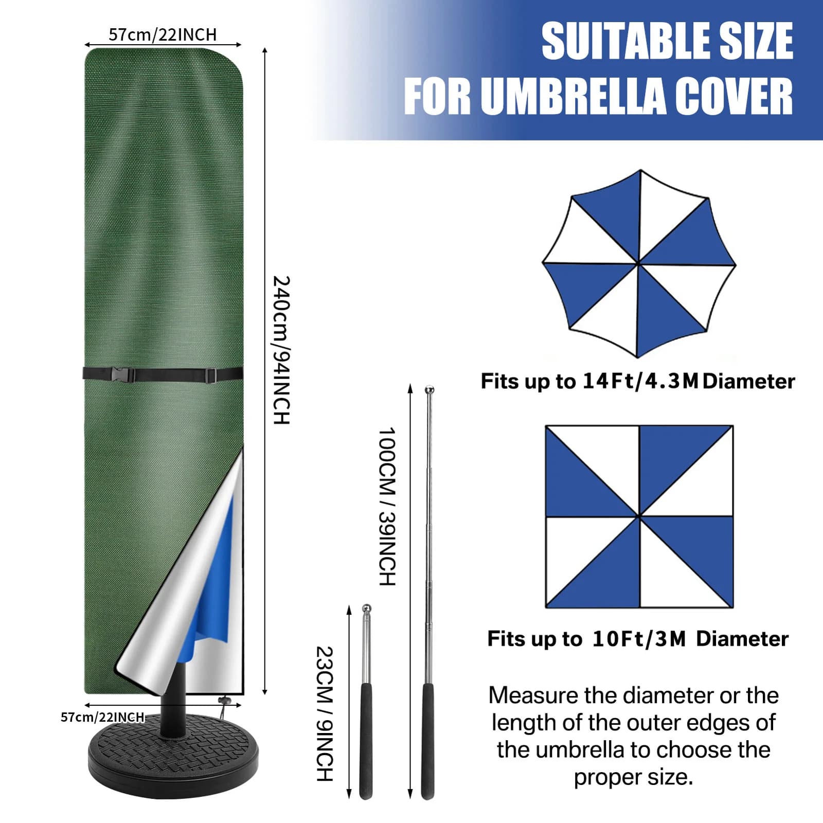 Patio Umbrella Parasol Cover Waterproof Outdoor Banana Straight Style Fits Cantilever Umbrella Up to 12-14 Feet